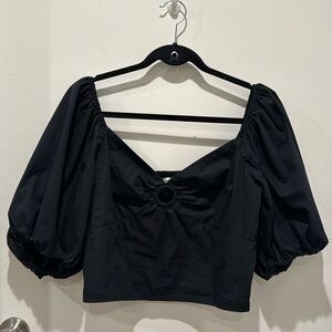 Abercrombie and Fitch Puff Sleeve Poplin O-ring Blouse Black size L